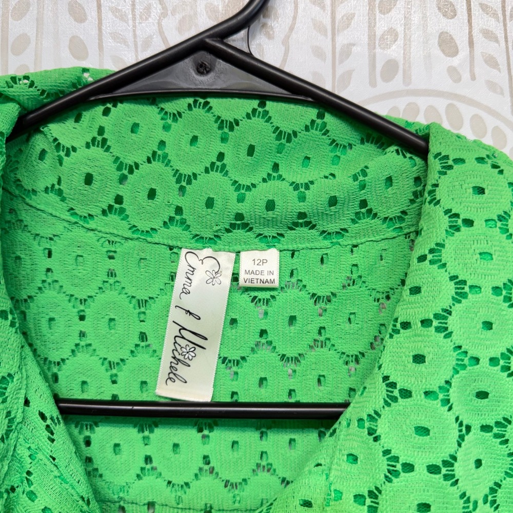 Emma & Michele Shirt Dress Womens 12P Green Eyelet Lace‎ Sleeveless Belted - Picture 4 of 7